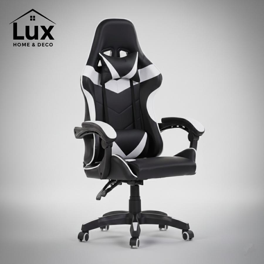 Silla gamer — Blanca y negra, reclinable