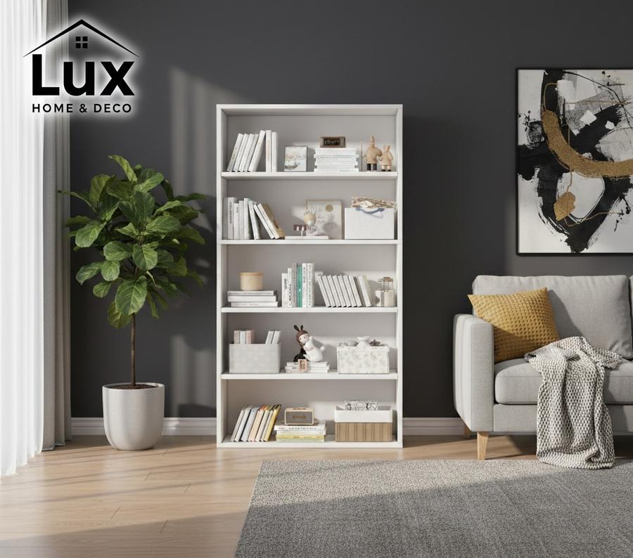 Estante biblioteca de melamina — 133 cm, blanco o símil madera